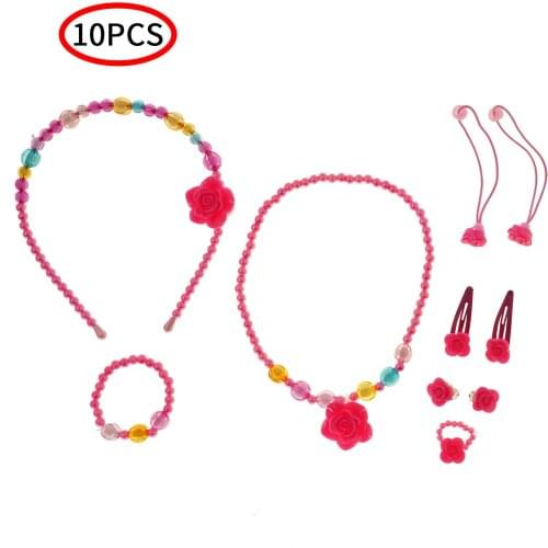 10Pcs Cute Cartoon Jewelry for Kids Girls Cosplay Princess Pearl Necklace Bracelet Earrings Party Dress Up Fashion Jewelry Sets