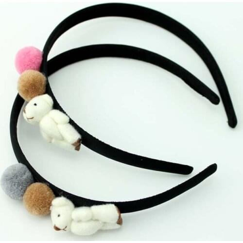 10pcs Fashion Cute Bear Hairbands Solid Pom Pom Balls Animal Hair Sticks Hard Headbands Princess Headwear Hair Accessories