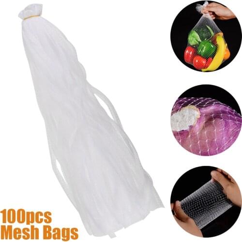 100pieces Kitchen Fruits Vegetables Storage Mesh Bags Reusable Hanging Bag Grocery Produce Bags Mesh Shopping Tote Bag 60cm