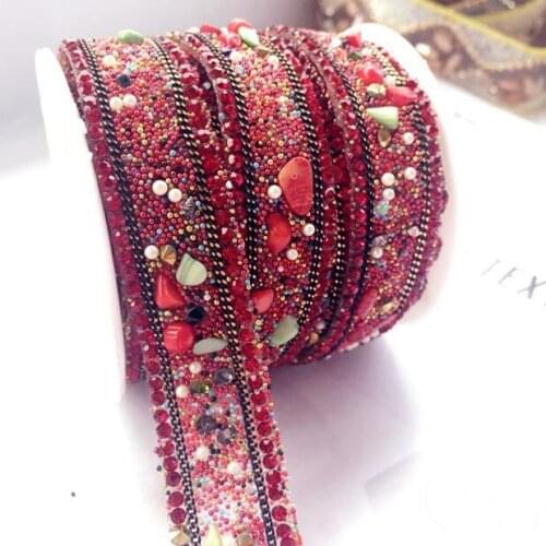 2018 Newest Rhinestone Beads Chain Lace Trim Ribbon Sewing on Patchwork Clothing Collar Decor Wedding Dress Applique Accessories