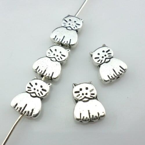 32pcs Tibetan Silver Cute Cat Charm Loose Spacer Beads 9x11mm Jewelry Bracelet Findimgs