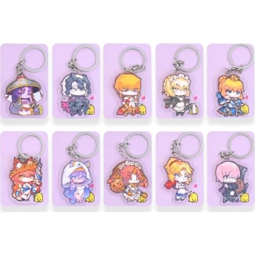 FGO Key Chians Chibi Fate Grand Order Cartoon Keyrings Double Sided Cute Anime Acrylic Keychain Accessories PCB41-50