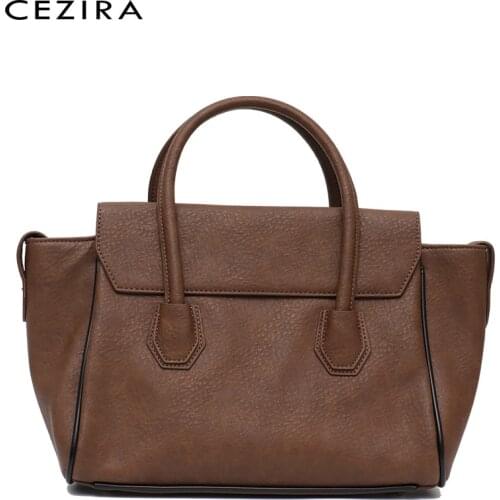 CEZIRA Brand Women Vintage PU Leather Trapeze Bag Classic Top-handle Satchel Tote Handbags Female Large Crossbody Shoulder Purse