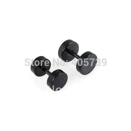 Black Barbell Earring Fake Ear Plugs Expander Ear Ring Body Piercing Jewelry For Women Round 316l Stainless Steel 8mm 100pcs/lot