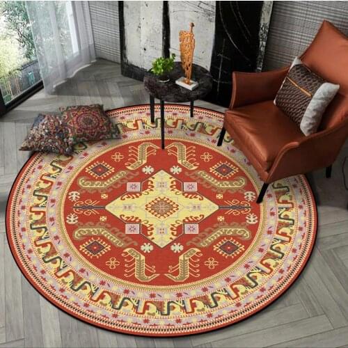 American Country Retro Rug Red Geometric Print Pattern Living Room Round Carpet Home Accessories For Bedroom Area Mat 2021 New