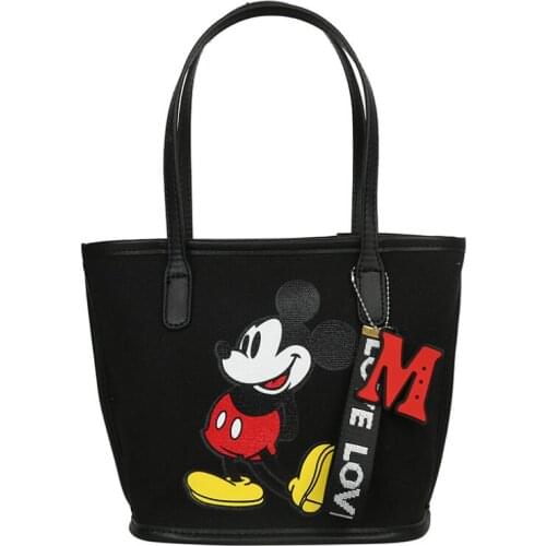 Disney new Mickey Mouse handbag large capacity cartoon canvas shopping bag mom diaper tote bag Mickey head crossbody bag purse