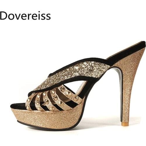 Dovereiss Fashion Womens Shoes summer consice sexy hollow out Elegant Waterproof Peep toe Slippers Party shoes big size 46