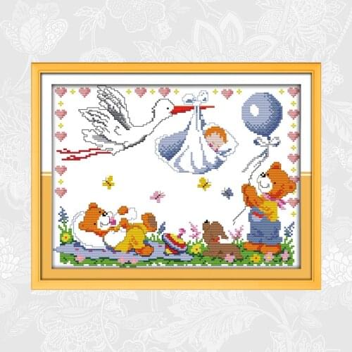 Joy Sunday Angel Baby Coming Paintings Count Print on Canvas 14CT 11CT Chinese Cross Stitch Needlework Sets Embroidery kits