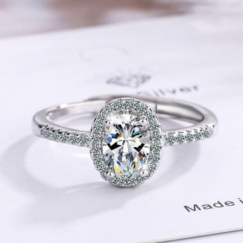 Classic Solid 925 Sterling Silver 5A Oval Created Moissanite CZ Wedding Engagement Ring Fine Jewelry S925 Stamp Girls Gift