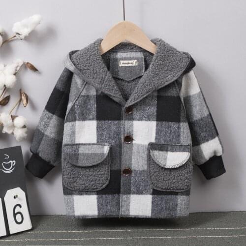 Boys Jackets Autumn Winter Clothes New Models Girls Plaid Thickened Lamb Fashion Design Childrens Woolen Cloth Coats
