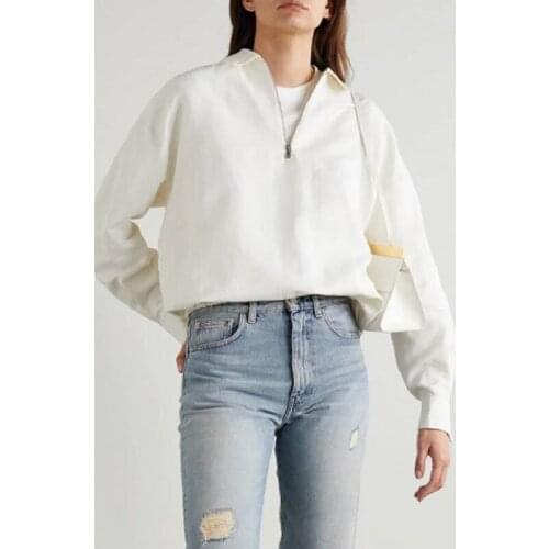Women Long Sleeve Loose White Jacket 2021 Spring Elastic Hem Ladies Classic Baseball Zipper Pullover Coat Tops