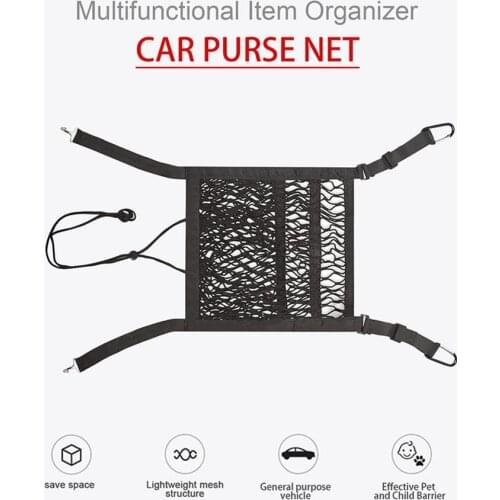 Multifunctional Organizer Car Purse Net Handbag Holder Between Seats Cargo Storage Bag Effective Protect Pet and Child Barrier