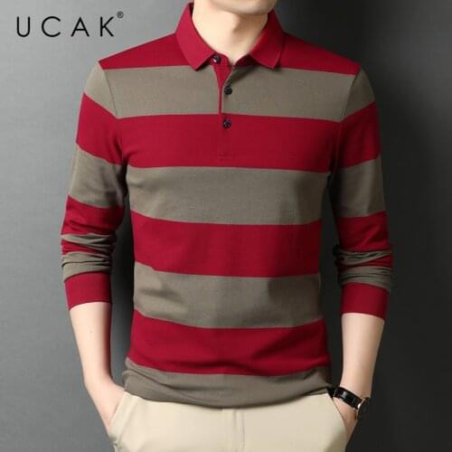 UCAK Brand Classic Casual Turn-down Collar Striped T Shirt Men Clothes Autumn Pure Cotton Streetwear Long Sleeve T-Shirts U5722