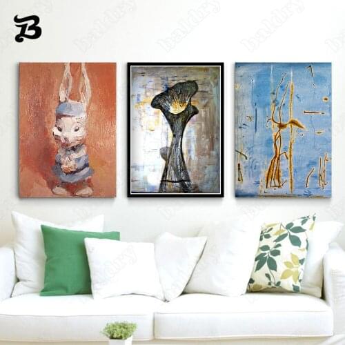 Canvas Painting Wall Art Nordic Abstract Oil Painting Rabbit Abstract Pattern Posters Prints for Living Room Home Decoration