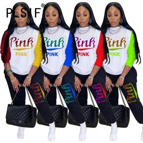New Arrive Two Pieces Sweatsuit Long Sleeve Letter Print Tops And Jogging Pant Outfits Slim Matching Tracksuits