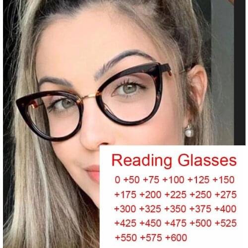 Fashion Anti-Blue Light Reading Glasses Women Optics Cat Eye Frame Vision Care Computer Eyeglasses Transparent Presbyopia +2 +3