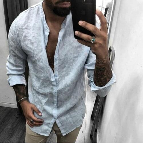 Summer Casual Handsome Men Shirt 2021 Hot Sale Casual Blouse Mens Cotton Linen Shirt Loose Tops Long Sleeve Spring Autumn