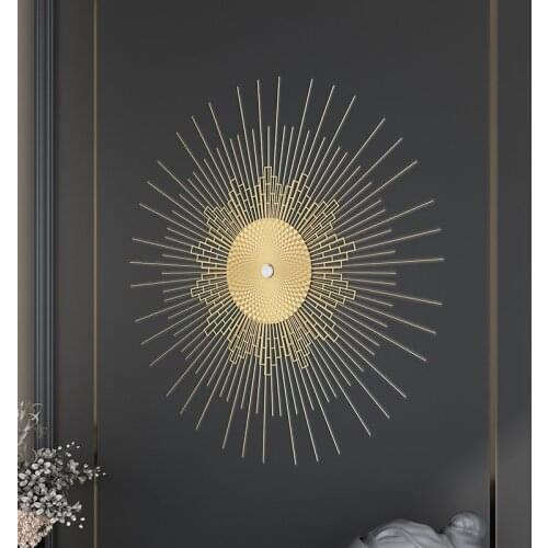 Modern Luxury Wrought Iron Sun Shape Wall Hanging Ornament Home Livingroom Wall Mural Crafts Lobby Hotel Wall Sticker Decoration
