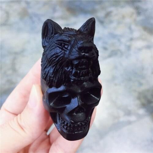 Natural Stone Black Obsidian Handmade Carved Skull Statue Craft Figurine Powerful Statue For Home Decoration Gift