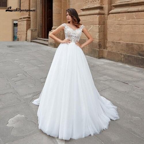 Lakshmigown Boho wedding Dresses V-Neck Vestido De Noiva 2021 Lace Appliques Tulle Wedding Gown Beach Custom Made Bride Dress