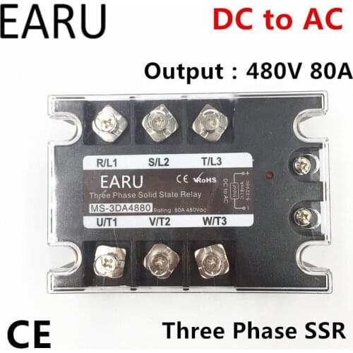 TSR-80DA SSR-80DA Three Phase Solid State Relay DC 5-32V Input Control AC 90~480V Output Load 80A 3 Phase SSR High Power DA4880
