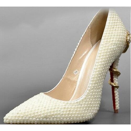 Sexy High-heeled Formal Shoes Ivory Pointed Toe Pearl Wedding Bridal Shoes Lady High Heels Woman Dress Shoes Prom Shoes