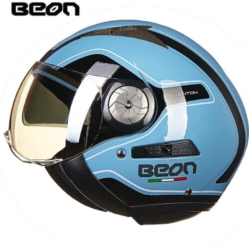 BEON Motorcycle Vintage Helmet ABS Scooter Racing Casco Riding Dual Lens Helmet Motorbike Open Face Four seasons Moto Casco