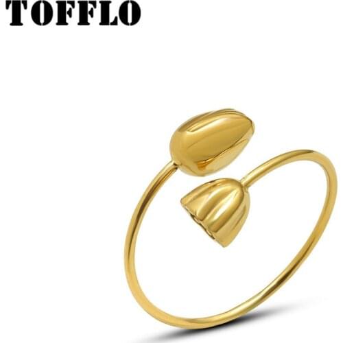 TOFFLO Stainless Steel Jewelry Lotus Flower Ring Womens Simple Fashion Ring BSA208