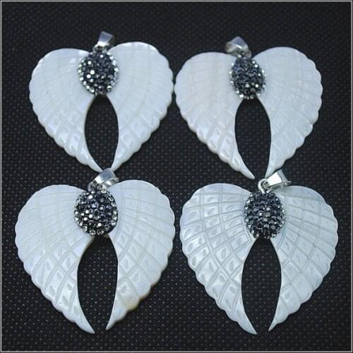1pc nature shell pendants mother of pearl carving shell white color angels wings for earring pendants making top fashion jewelry