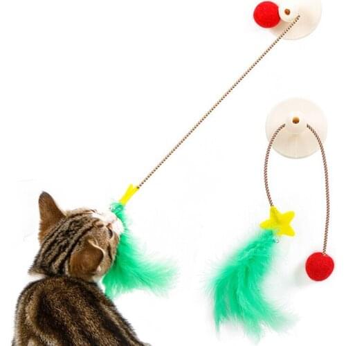 Legendog 1pc Cat Teaser Suction Cup Faux Feather Kitten Wand Self Entertaining Toy Pet Cat Interactive Toys Cat Scratch Toy