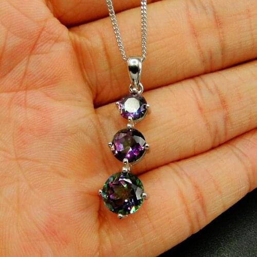100% 925 Sterling Silver Tree Stones Mystic Topaz Womens Charm Pendant Necklace For Gift