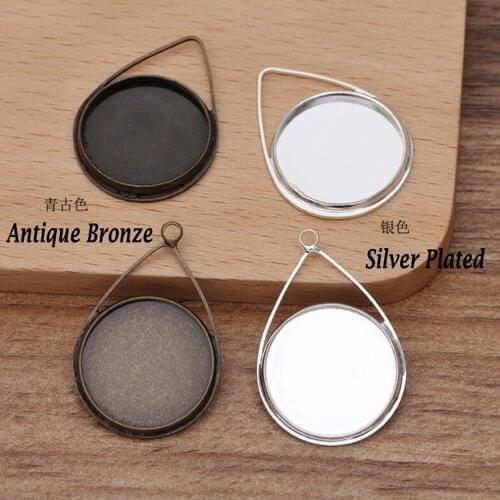 100pcs silver plated antique bronze 20mm tray 23mm tear water drop bezel blank pendant blanks base cabochon settings