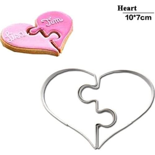 Hot 2 pcs/set Heart Cookie Molds Left Right Heart Shaped Cookie Cutter Funny Love Puzzles Romantic Cookies Mold Biscuits Stamp