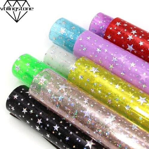 20X30cm Star Transparent Synthetic Leather Printed Glitter Star Patchwork PVC Faux Leather Fabric Decorative Bags/Headwear/Bows