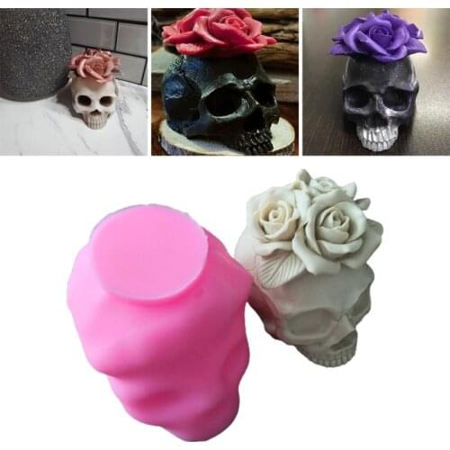 3D Rose Flower Skull Epoxy Resin Mold Home Decorations Ornaments Casting Silicone Mould DIY Crafts Plaster Candle Making Tools