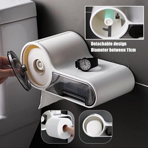 Bathroom Tissue Box Toilet Paper Holder Multifunction Free Punching Wall-Mount Toilet Rack Waterproof Phone Holder Storage Box