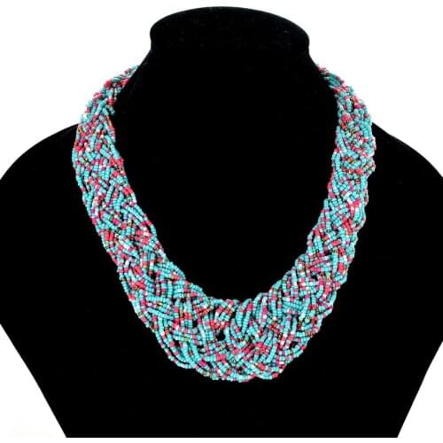 Classic Beads Necklace Vintage Beaded Handmade Chunky Chain Bib Choker Collar Statement Necklace Ethnic Maxi Necklaces For Women