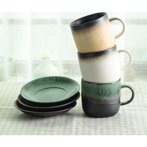 Handmade Coarse Pottery Coffee Cup Art Ceramic Coffee Cup and Saucer Retro Creative High Quality Teacup Set Japanese