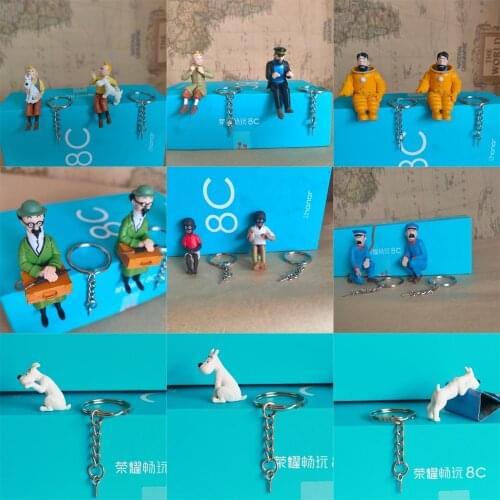 Comic Anime France Herge Les Aventures de Adventures of Tintin Milou Snowy Haddock Space Suit Bag Key Ring Necklace Figure Toys