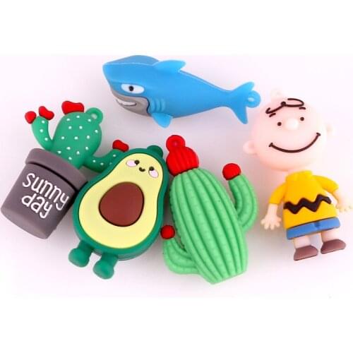 2pcs Cute Cartoon PVC Avocado Plant Shark Pendant Charms for Women Keychains Ring Chain Charm Child Bag Jewelry Gift