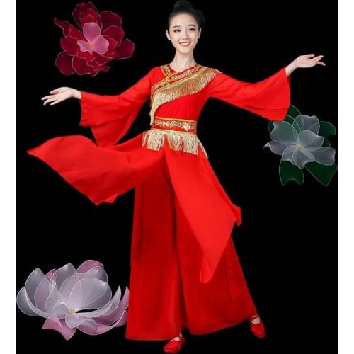 Chinese folk dance clothing pant suits costumes stage fan dance wear outfit performance Chinese dance costumes FF1116