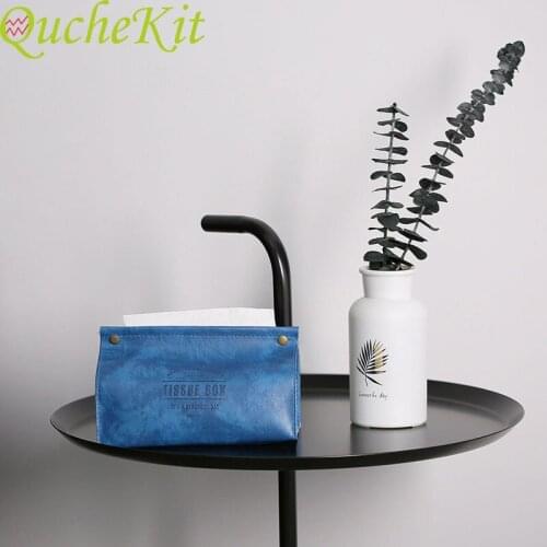 Leather Tissue Box Case Blue Letter Pineapple Pattern Foldable Napkin Tissue Holder Home Kitchen Nipkin Paper Holder Storage Box