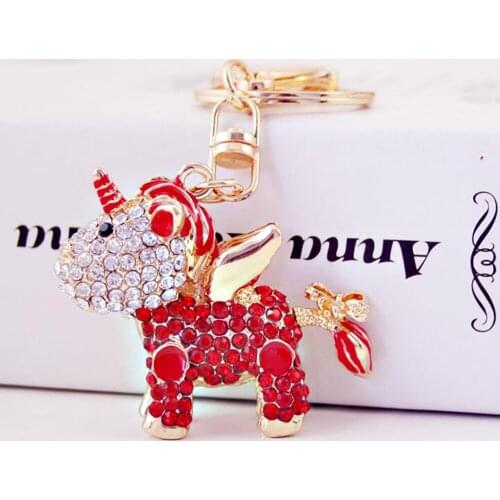 Creative cute crystal unicorn car ornaments key chain handbags accessories key chain metal pendant small gifts