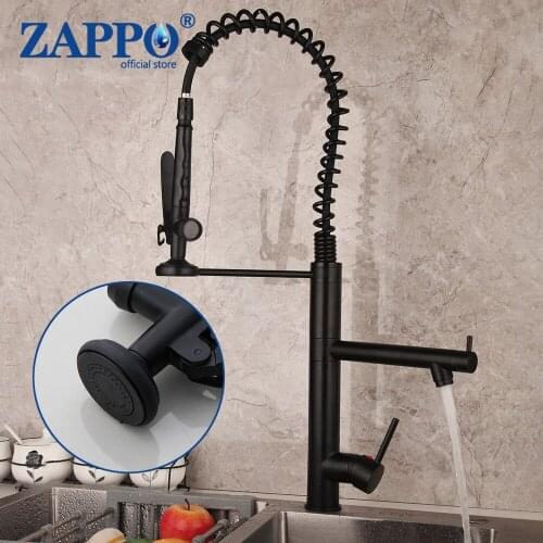 ZAPPO Black Matte Black Pull Out & Down 360 Swivel Kitchen FaucetBasin Sink Faucet Mixer Tap 2 Functions Kitchen Mixer Taps