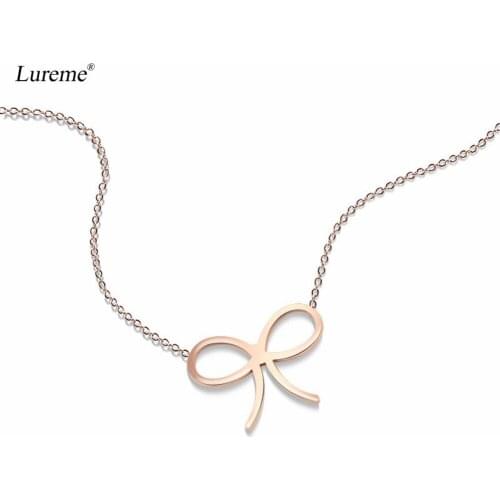 Lureme Womens Simple Jewelry Stainless Steel Bowknot Pendant Clavicle Necklace Short Chain Necklace (nl005846)