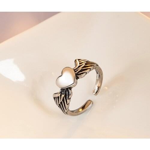 Fashion Creative Angel Heart-shaped Opening Ring Retro Elegant Womens Wedding Party Jewelry Romantic Valentines Day Gift