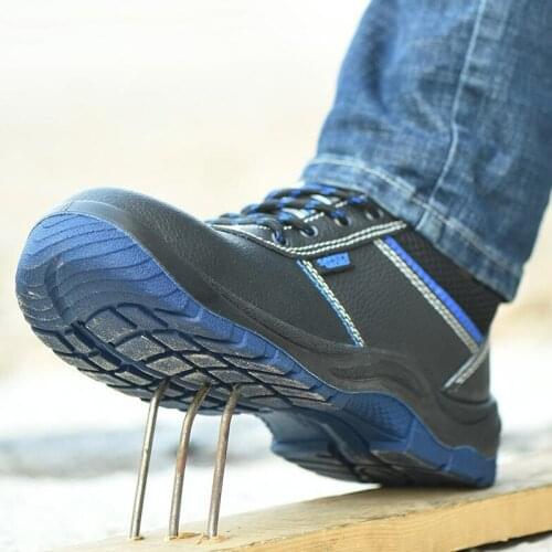 Genuine Leather Work Safety Boots for Men Shoes EU Standards Steel Toe Work Shoes Anti-smash Anti-stab Lace Up Safety Boots