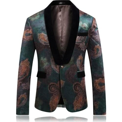 Collar Contrast Black Print Suit Jackets 2020 Spring Slim Men Blazer Fashion Men One Button Wedding Party Blazer Jacket Plus 6XL