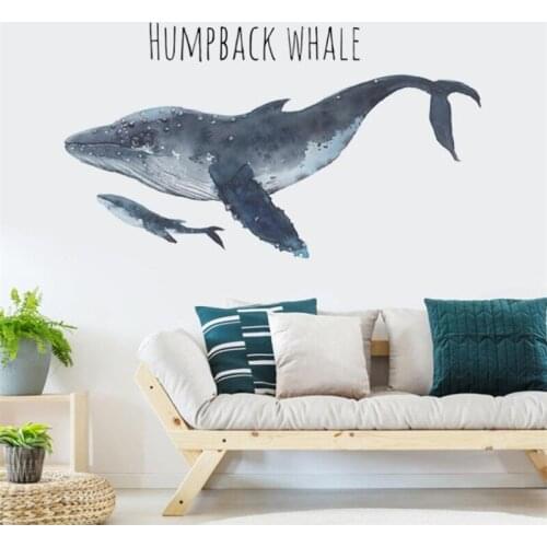 Hand drawn cartoon whale wall stickers, modern art murals, environmentally friendly removable PVC stickers Still life