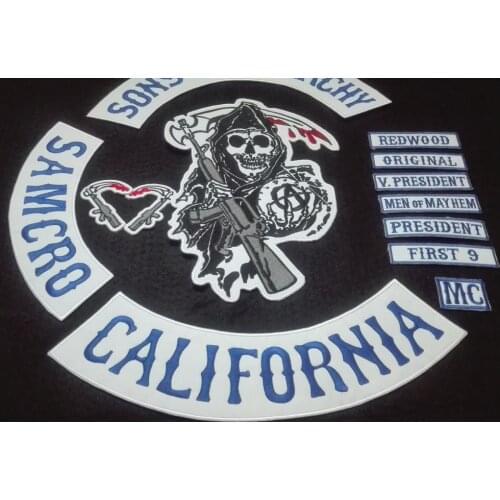 2015 Blue 13pcs/set Sons of biker patches for Vest clothing of Anarchy patches badges sticker iron on applique embroidered